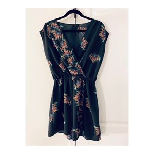 Gray Printed Mini Faux Wrap Dress